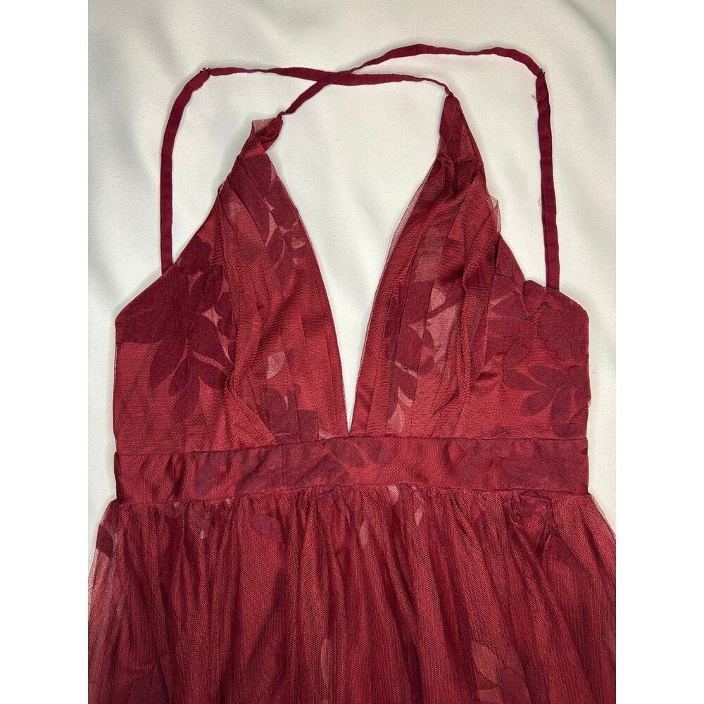 Luxxel Womens S Burgundy Velvet Floral Tulle Maxi Dress Plunge V Formal Goth
